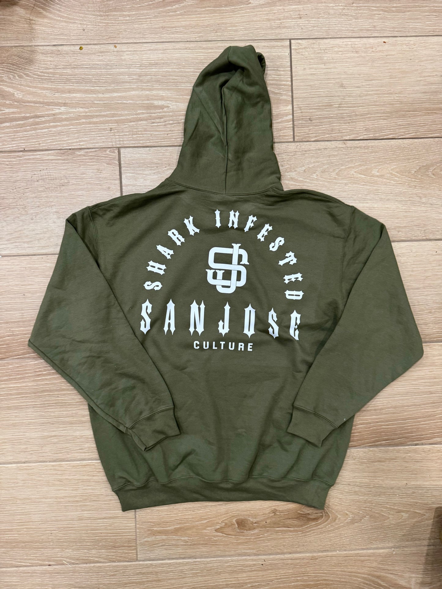 Olive Green Shark Infested SJC Hoodie